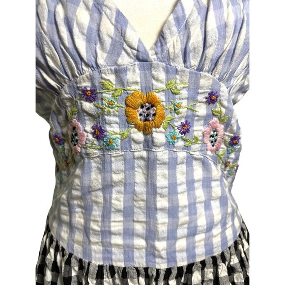 Tach Clothing Dress Medium Gingham Fit Flare Floral Embroidery Cottage Core - Picture 5 of 10